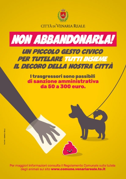 VENARIA - «Non abbandonarla!», campagna di sensibilizzazione alla raccolta delle deiezioni canine