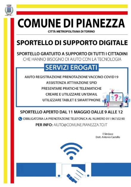 PIANEZZA - In municipio nasce uno sportello per aiutare i pianezzesi con la tecnologia