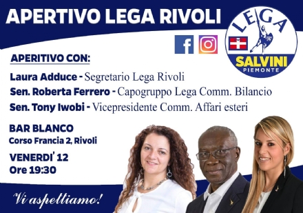 RIVOLI - ELEZIONI 2019: I senatori leghisti Ferrero e Iwobi a supporto del Carroccio e di Tragaioli