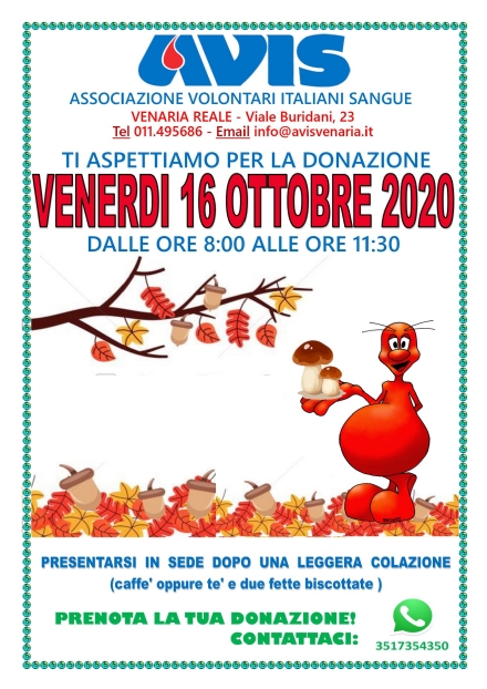 VENARIA - Venerdì mattina nuova donazione collettiva di sangue all'Avis