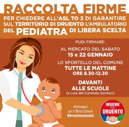 DRUENTO - Una raccolta firme per chiedere all'Asl To3 un nuovo pediatra