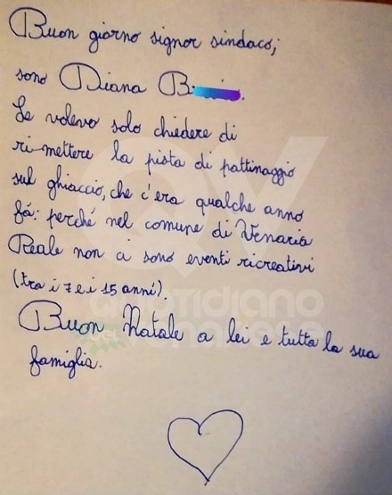 VENARIA - La piccola Diana scrive al sindaco: «Vorrei la pista di pattinaggio sul ghiaccio»