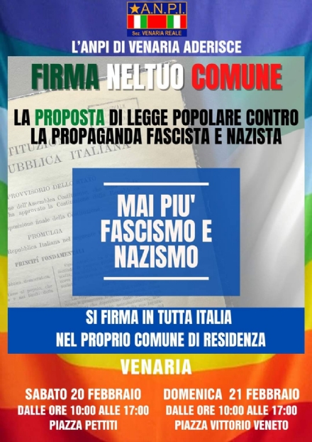 VENARIA - Anpi in piazza per raccogliere le firme contro la propaganda fascista e nazista