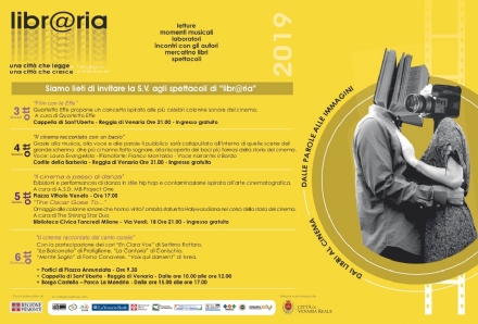 VENARIA - Libr@ria: gli appuntamenti in calendario fino a domenica 6 ottobre