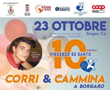 BORGARO - Domani torna la «Corri e Cammina a Borgaro» in ricordo di Enzo De Santo
