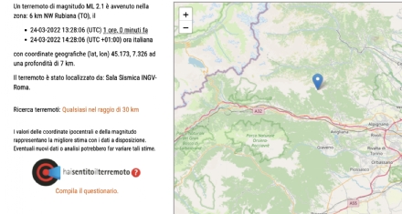 SCOSSA DI TERREMOTO - Nella zona di Rubiana: avvertita anche nei comuni della nostra zona