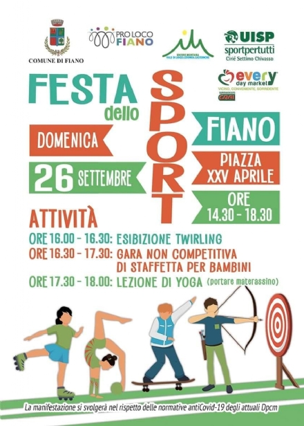 FIANO - Niente «Festa dello Sport»: il maltempo fa slittare l'appuntamento al 2022