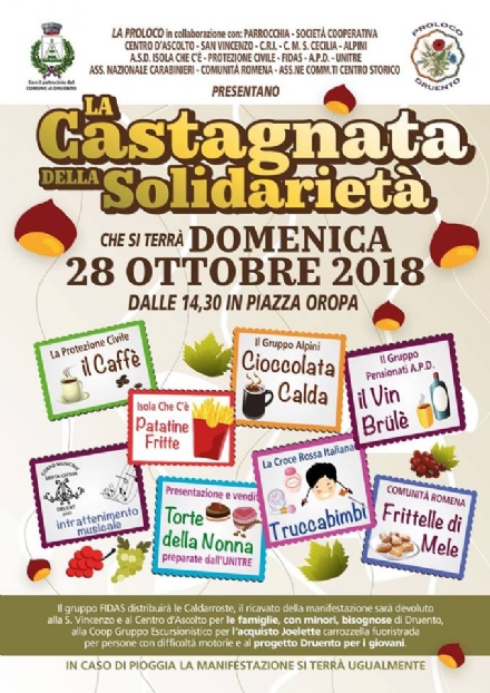 DRUENTO - Domani pomeriggio la «Castagnata della Solidarietà»