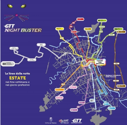 NIGHT BUSTER - Per tutta l'estate Gtt potenzia il servizio notturno: LE TRATTE NELLA NOSTRA ZONA
