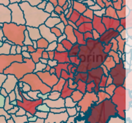 MAPPA CORONAVIRUS - 199 Venaria, Druento 60, Borgaro 182, Collegno 388, Rivoli 287