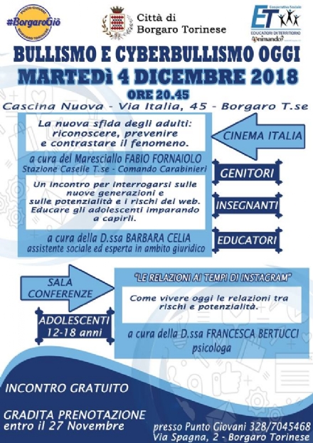 BORGARO - A Cascina Nuova si parla di bullismo e cyberbullismo