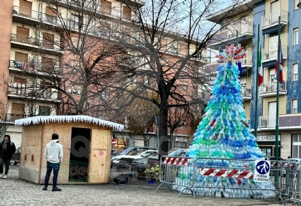 ALPIGNANO - L'albero di Natale ecologico della Pro Loco con 3500 bottiglie di plastica - FOTO