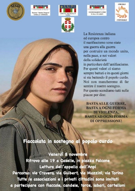 CASELLE - Domani sera la fiaccolata dell'Anpi di solidarietà al popolo curdo