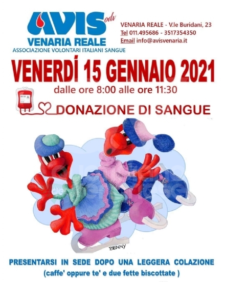 VENARIA - Dopo le 1.025 donazioni del 2020, venerdì 15 l'Avis dà inizio al nuovo anno