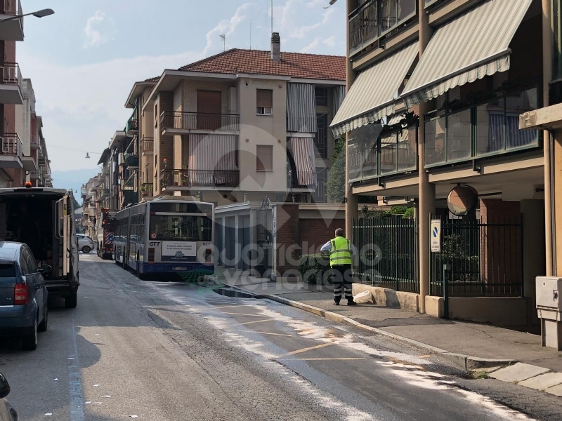 VENARIA - Autobus Gtt perde gasolio in mezzo alla strada: traffico bloccato e passeggeri a piedi - FOTO