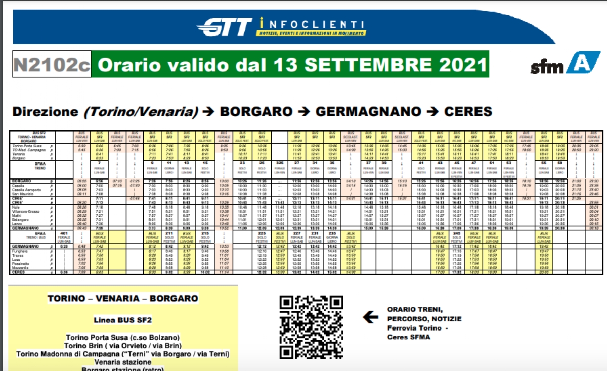 TRENO TORINO-CERES - Parte la scuola: ecco i nuovi orari integrati treno-bus