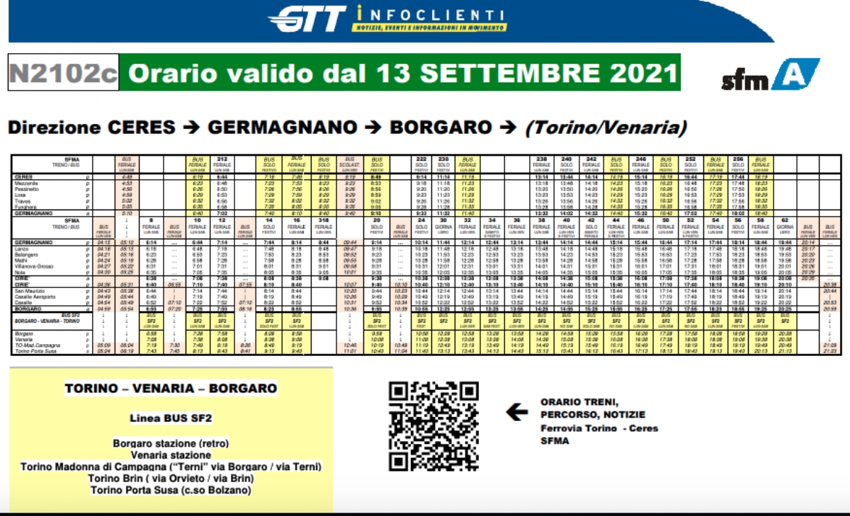 TRENO TORINO-CERES - Parte la scuola: ecco i nuovi orari integrati treno-bus