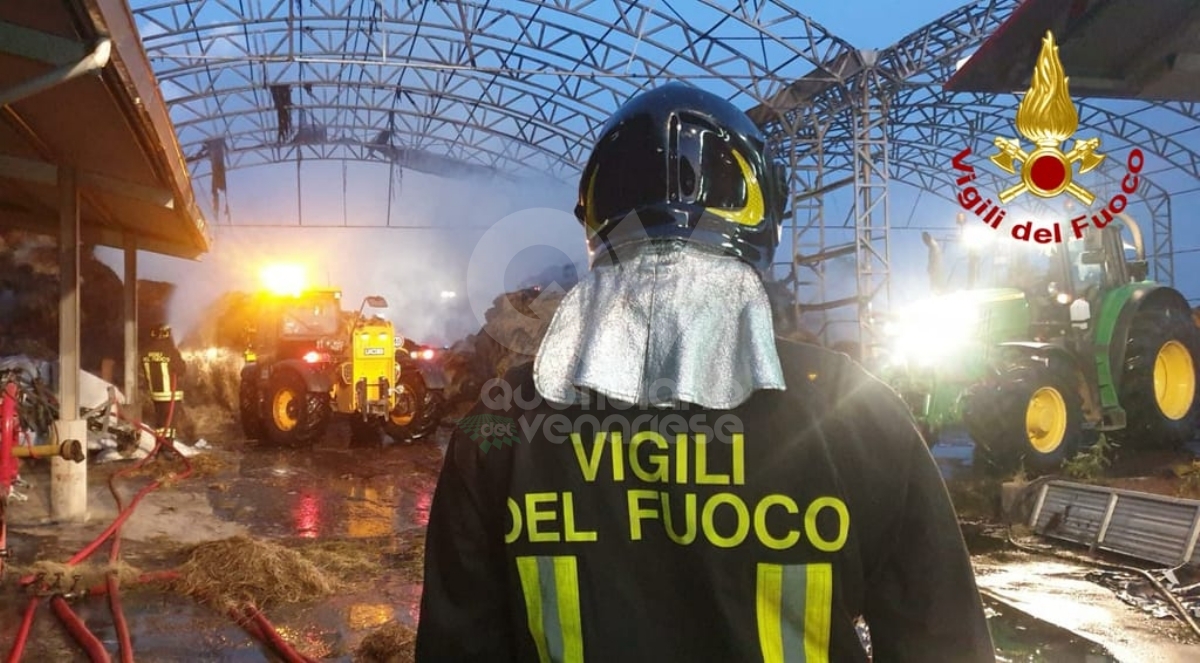 PIANEZZA - Incendio all'azienda agricola «La Primula»: distrutti 700 metri quadri di deposito fieno - FOTO