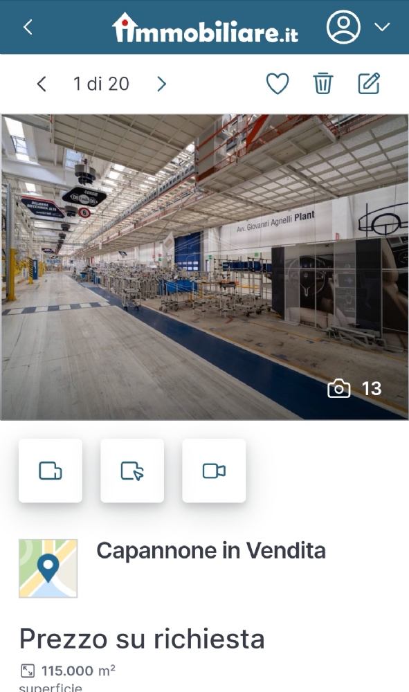 GRUGLIASCO - Il polo Maserati di corso Allamano finisce in vendita sul sito di annunci immobiliari